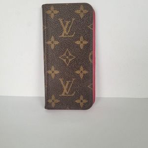 LOUIS VUITTON LV Iphone 8 phone card case Brown Pink Bifold Folio Bifold